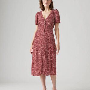 Levi’s Sarina Short-Sleeve Midi Dress | Red Floral | Size Large